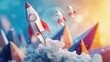 A metaphorical 3D illustration showing a paper rocket soaring upwards