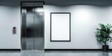 Fototapeta  - White blank digital advertising screen in an elevator with stainless steel door, A blank white billboard on white wall, Mock up Billboard Media Advertising Poster banner template