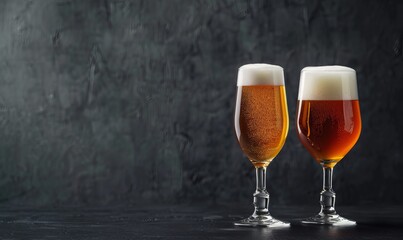 Beer glasses on dark table 