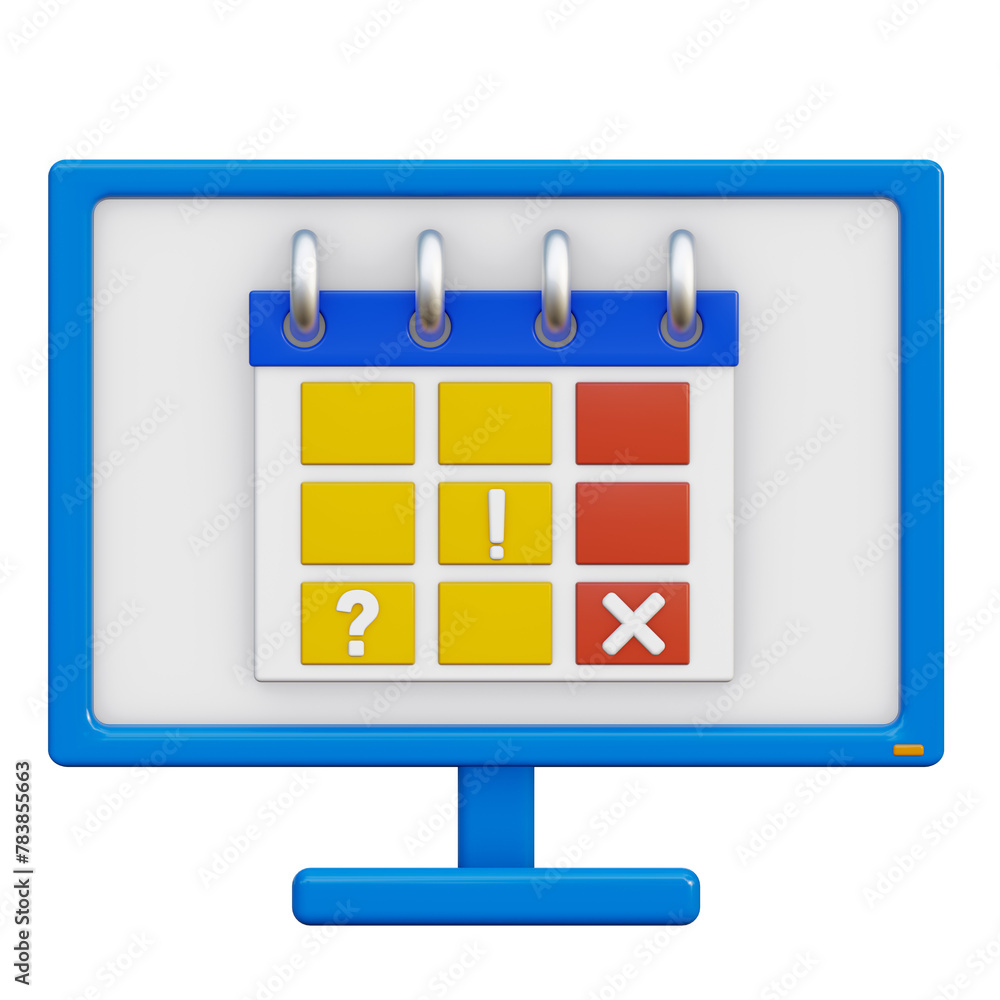 3D icon. Computer monitor icon with calendar. Planning important ...