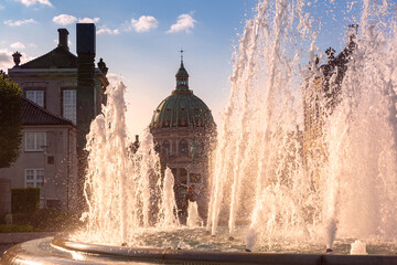 Wall Mural - Fountain in Amalie Garden and Frederik Church or Marble Church, Copenhagen, Denmark.