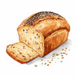 A Unique Whole wheat bread with seed clipart, watercolor illustration clipart, isolated on white background