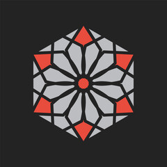 Sticker - Arabic hexagonal geometric symbol. Vector floral mosaic oriental ornamental logo template