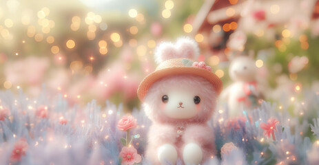 Wall Mural - Lovely fluffy cute doll with copy space pastel color, baby doll