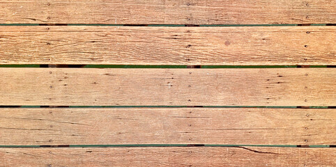 Wall Mural - old wooden deck flooring background showing wood grain, nails .timber wood brown oak panels used as background with blank space for design. outdoor wooden floor.