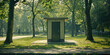 Biotoilet stall outside in the park, nobody. Improvement of public area, green public toilets.