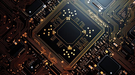 Wall Mural - top-down view. modern technology circuit board texture background design.