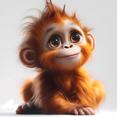 Wall Mural - A cute and happy baby orangutan 3d illustration