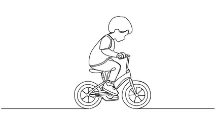 Wall Mural - animated continuous single line drawing of young boy on childrens bicycle, line art animation