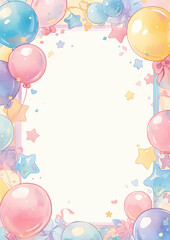 Canvas Print - A colorful children's frame of balloons and stars. The balloons are in various colors and sizes, and the stars are scattered throughout the frame. Scene is cheerful and celebratory