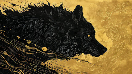 Wall Mural - ouro e preto lobo 