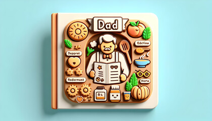 3d icon: dad's special recipe - a father's day poster with love, wisdom, and dad qualities on isolat