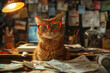  The red cat wearing the glasses, looking into laptop
