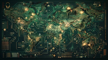 Wall Mural - a map of the world with a lot of lights on it