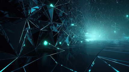 Poster - Abstract background with structure of neon triangles and technology style.