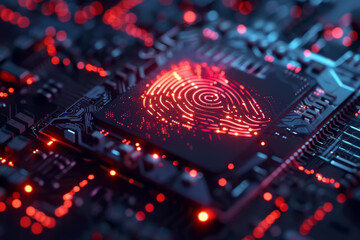 Wall Mural - a computer chip with a fingerprint on it. concept of technology and security