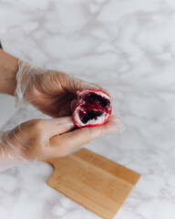 A popular Japanese dessert made from rice flour and cream filling - mochi