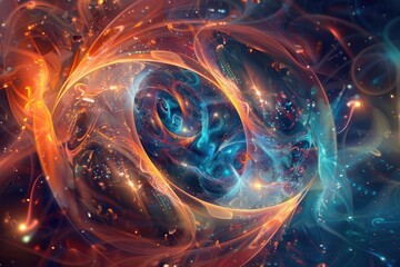 Poster - Vibrant cosmic swirl of blue and orange - A captivating digital art representation featuring a swirl of blue and orange hues, resembling the abstract beauty of a cosmic event