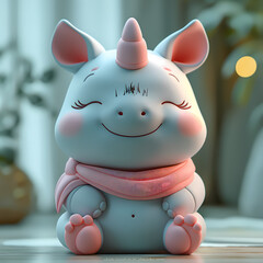 Wall Mural - A cute and happy baby rhino 3d illustration