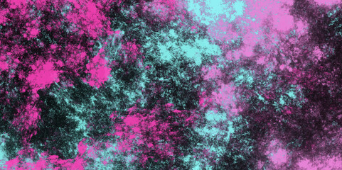 Star field background Aquamarine and pink, aqua blue nebula universe. Cosmic neon light blue watercolor background aquarelle deep black Paper textured. Fantastic outer view space