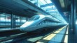Chinese Bullet Train Departing from City Station. High-Speed Electric Train View in Asian Metro