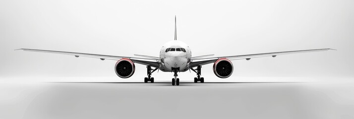 Isolated Airplane Front on White Background. Model of Airliner for Travel, Flight and Fly Concept