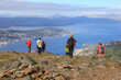 Tourists on the mountain Fløya with a view towards Tromsø city