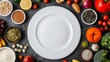 Healthy Food Ingredients Around Empty White Plate