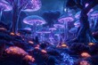 Enchanted Bioluminescent Mushroom Forest in Mystical Nightscape Landscape
