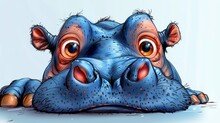   A Tight Shot Of A Cartoon Hippo On The Ground, Its Large Eyes Expressively Open