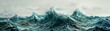 Vast surreal ocean panorama with dramatic crests and intricate details in waves under a cloudy sky