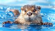   A tight shot of an otter submerged, head emerging from the water's surface