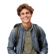 White American male student smiling happily on PNG transparent background