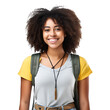 Black American female student smiling happily on PNG transparent background