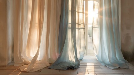 Serene Morning Light Through Sheer Curtains in a Peaceful Room