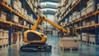 AI and robotics in action with an automated forklift in a warehouse, advancing industrial logistics