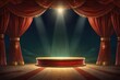 Circus stage podium background 3D carnival light red show curtain
