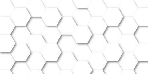 Canvas Print - Abstract 3d background with hexagons backdrop background. A white marble wall with hexagon tiles for texture. honeycomb white Background ,light and shadow. Top view. Abstract background.