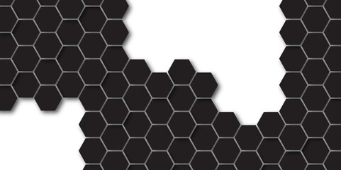 Sticker - Abstract hexagon pattern on dark background with futuristic concept. Honeycomb Grid tile seamless or Hexagonal cell texture. 3d render of abstract octagon surface. smooth curve geometry. 