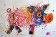 The hand drawing colourful picture of the pig that has been drawn by the colored pencil, crayon or chalk on the white blank background that seem to be drawn by the child that willing to draw. AIGX01.