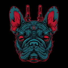 Wall Mural - Black and red neon french bulldog print 