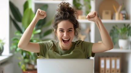 Sticker - Joyous Woman Celebrating at Laptop