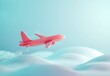 Toy plane, air flies on a blue background. Clouds sky. Tourist trip to a paradise island.