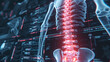 Futuristic biomedical concept of a holographic scanning a patient's backbone for spinal disc herniation diagnosis : 3d illustration, 3d rendering with copy space