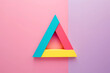 A vibrant 3D triangle, boasting hues of cyan, pink, and yellow, finds its place of prominence upon a captivating backdrop, where shades of pink and purple converge in a harmonious dual-colored canvas