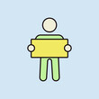 Man standing and holding in hands banner icon