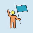 Man standing and holding in hands flag vector icon