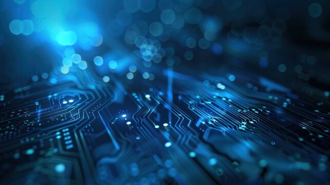 Circuit Board Technology Background. Blue Abstract Data Transfer Design Illustration.