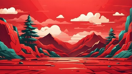 Poster - Comic-Style Flat Design Background with a Vibrant Red Color Scheme