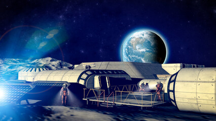 Wall Mural - lunar base, spatial outpost. first settlement on the moon. space missions. living modules for the co